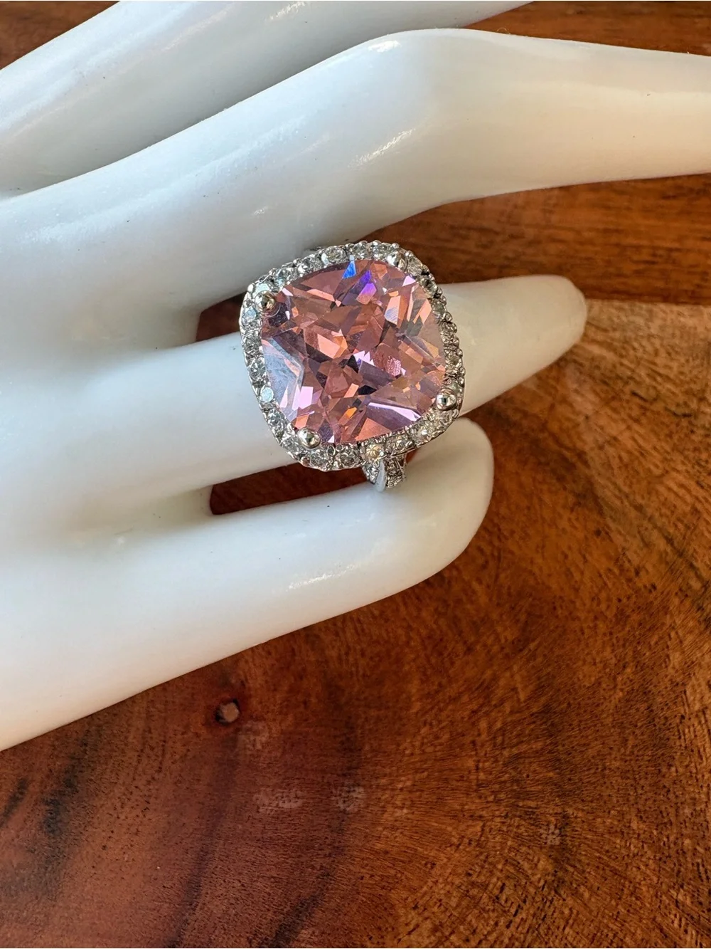 Vintage Pink Cushion Halo Cocktail Ring - Size 5.75